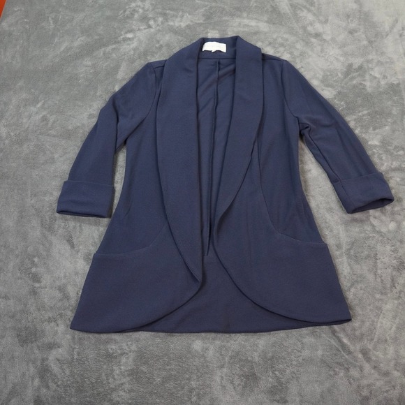 French Mauve Anthropologie Melanie Knit Tunic Blazer Women Medium Navy Open Fron - Picture 1 of 9